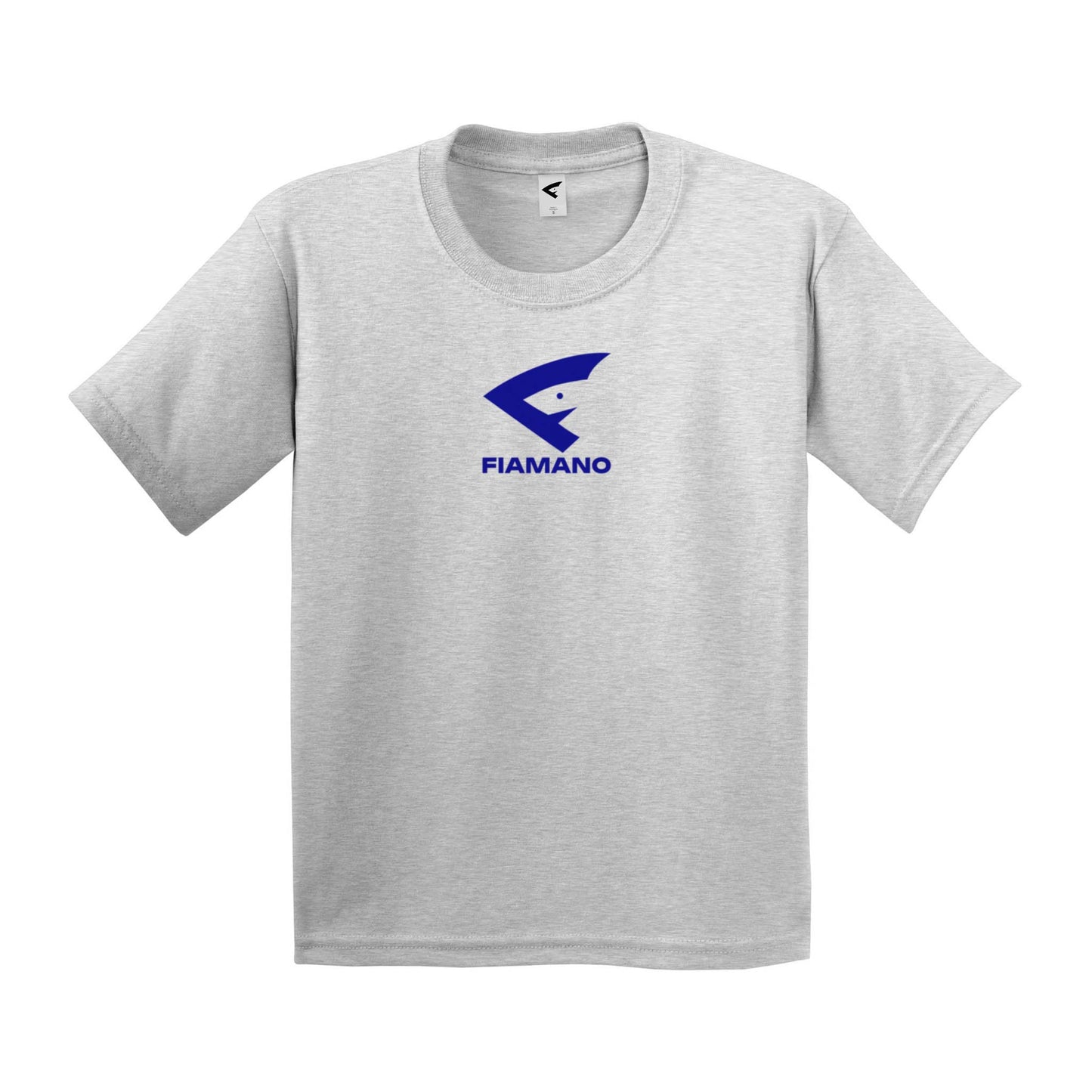 grey t-shirt with navy blue FIAMANO name and logo