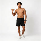 black swim trunks