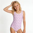 girl's heart pattern purple one-piece swimsuit