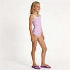 girl's heart pattern purple one-piece swimsuit