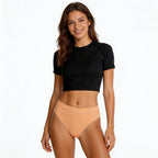 orange high-waisted bikini bottom