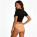orange high-waisted bikini bottom.