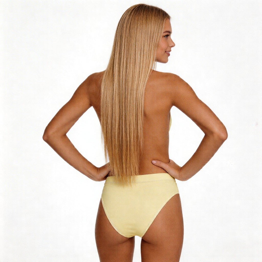 yellow high-waisted bikini bottom
