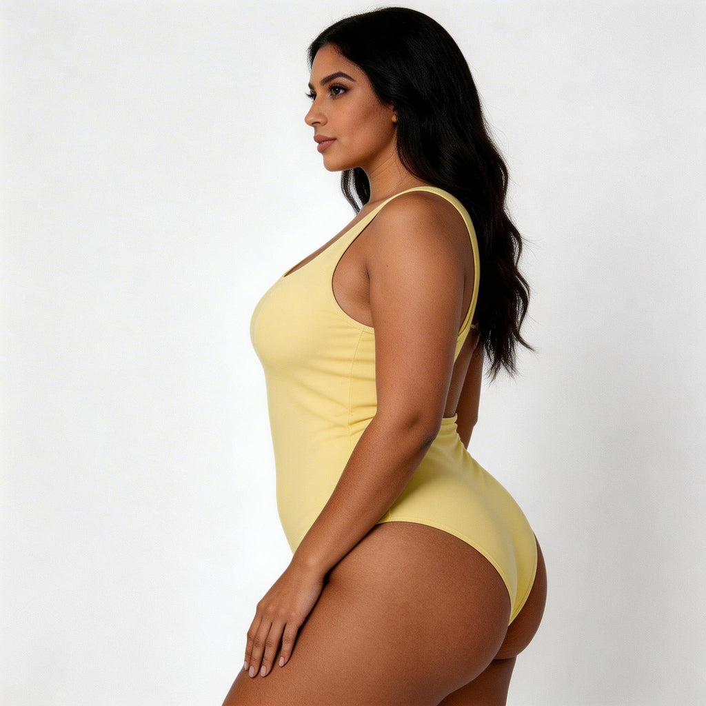 yellow one-piece swimsuit