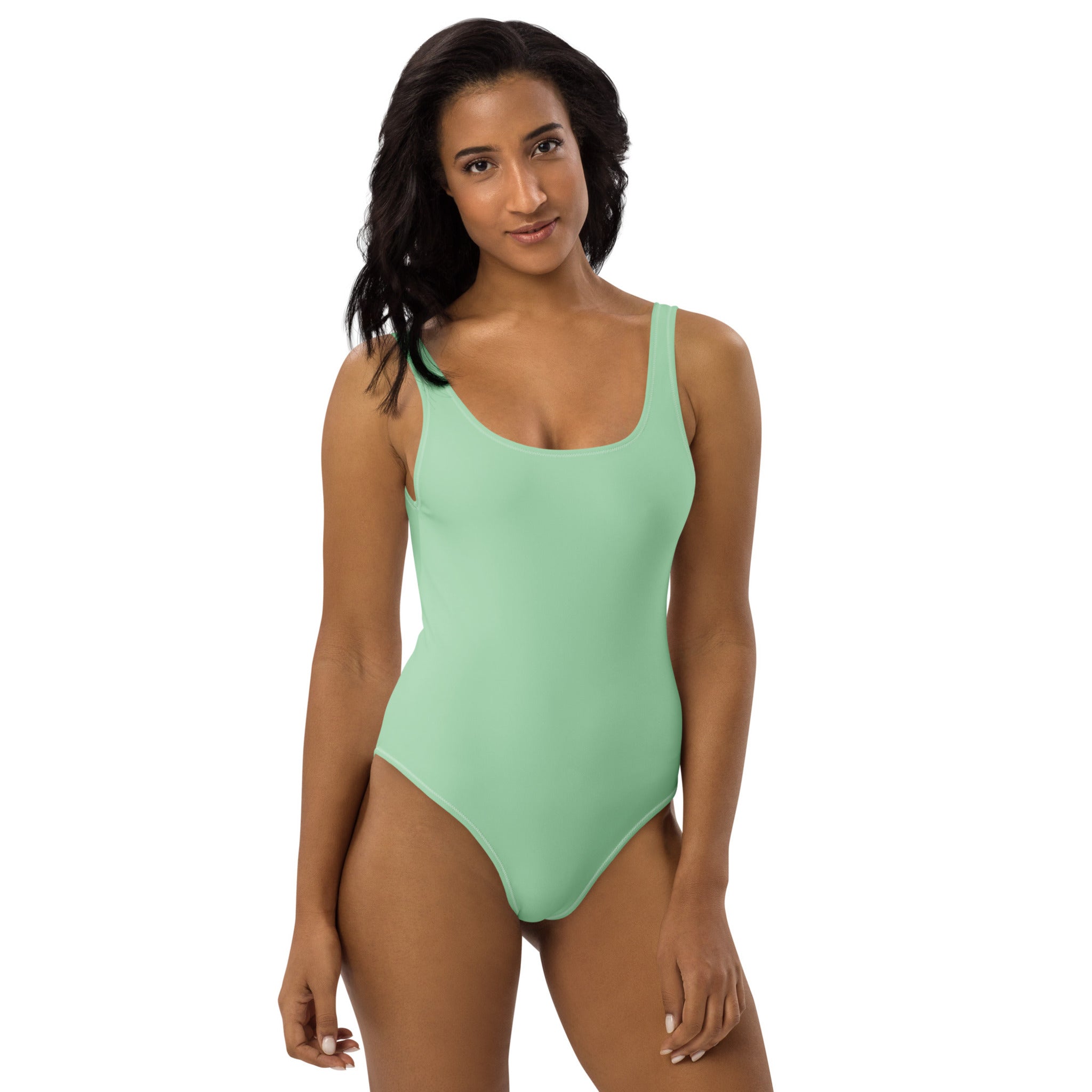 green one-piece swimsuit