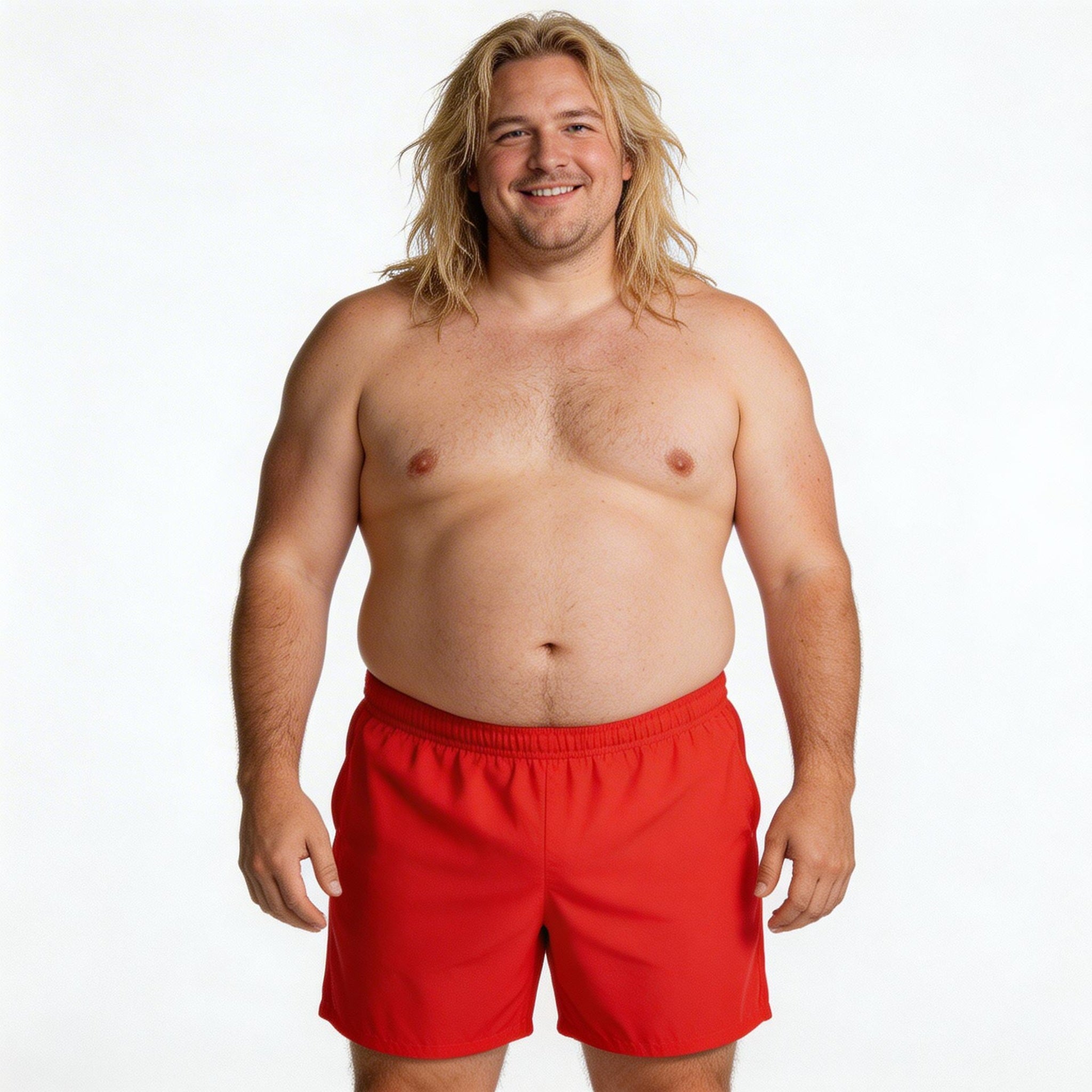 red swim trunks