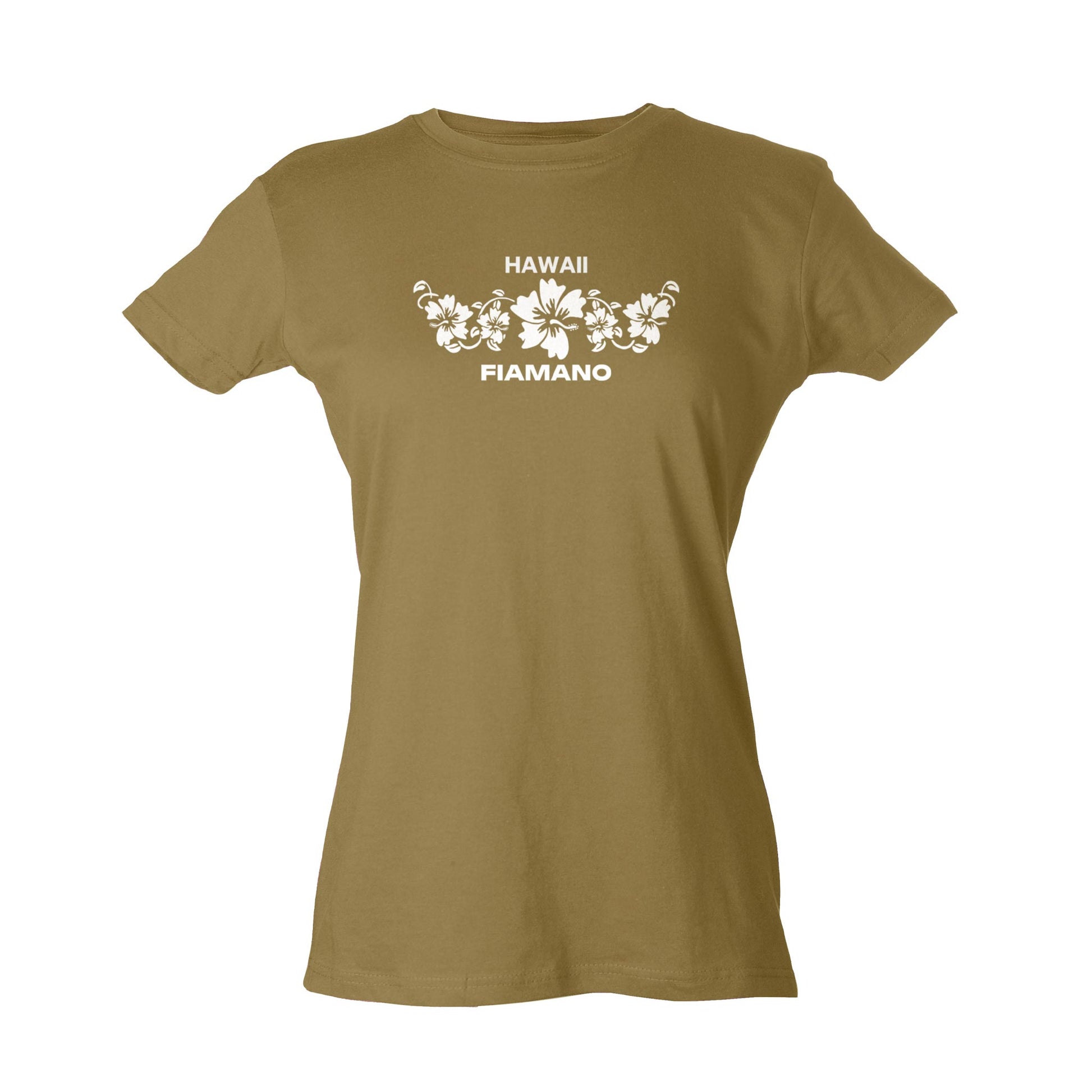 Women's Brown T-Shirt with White Hibiscus Graphic and FIAMANO Name