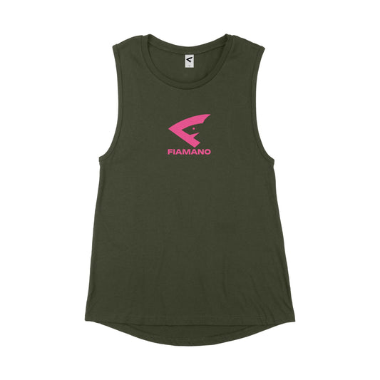 Women's Green Tank Top with Pink FIAMANO Name & Logo