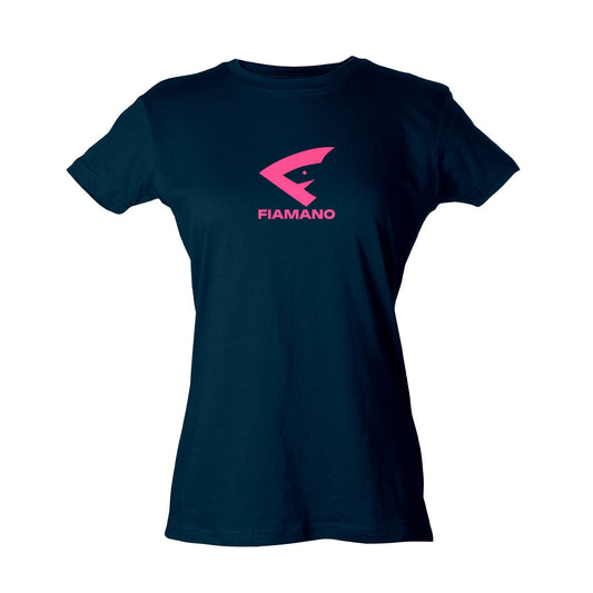 Woman's Navy Blue T-Shirt with Pink FIAMANO Name and Logo