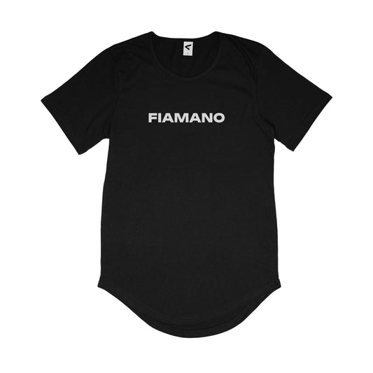 Men's Black Curved Hem T-Shirt with White FIAMANO Name