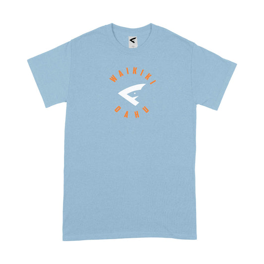 Men's Blue T-Shirt with Waikiki Oahu in Orange Around White FIAMANO Logo