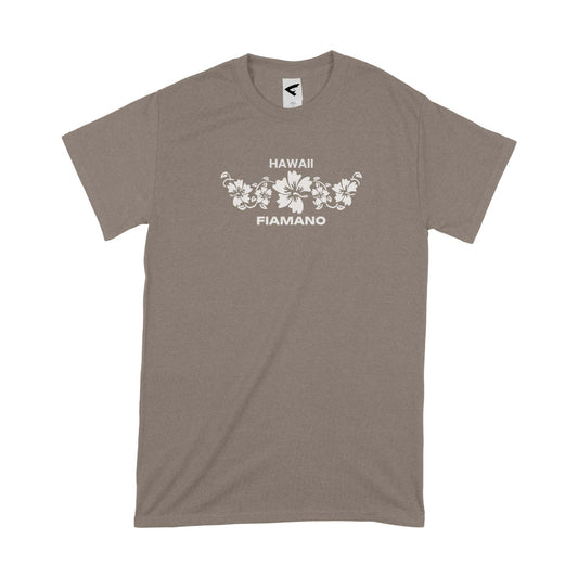 Men's Brown T-Shirt with White Hibiscus Graphic and FIAMANO Name